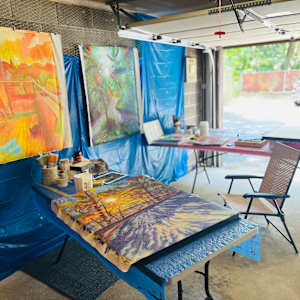 Balcony Cat by Wendy Born  Image: Wendy Born garage studio 2025 painting Balcony Cat