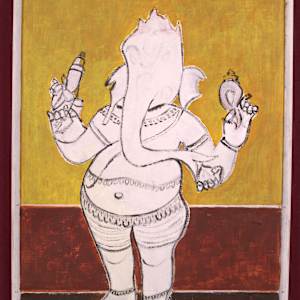White Ganesh with Colored Background by Aditya Prakash (1924-2008) 