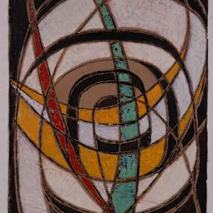 Large Black Spiral with Red and Blue Arches by Aditya Prakash (1924-2008) 