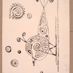Peacock with Stars and Galaxy by Aditya Prakash (1924-2008) 