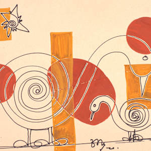 Spiral Birds with Shapes by Aditya Prakash (1924-2008)