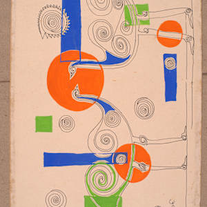 Spiral Birds with Colored Shapes by Aditya Prakash (1924-2008) 