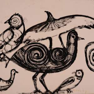 Several Black Birds by Aditya Prakash (1924-2008)