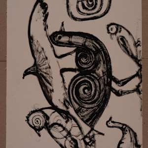 Several Black Birds by Aditya Prakash (1924-2008) 