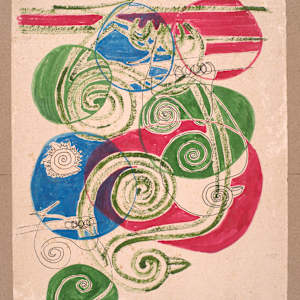 Light Green Spiral Bird with Muti-Color Shapes by Aditya Prakash (1924-2008) 