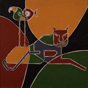 Bird and Resting Lion by Aditya Prakash (1924-2008)