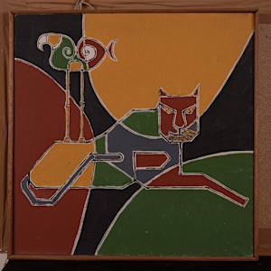 Bird and Resting Lion by Aditya Prakash (1924-2008) 