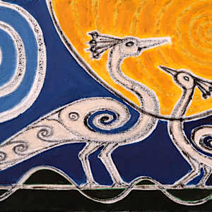 Two Birds in Moonlight by Aditya Prakash (1924-2008)