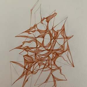 Blue Sky, Good Earth by Barbara Wentzell Jaquith  Image: Good Earth: An abstract Micron Pen drawing juxtaposing sinuous curving lines and sharp angles.