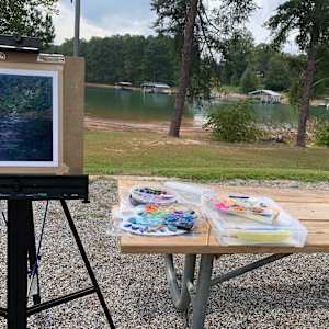 Lavender Moon Over Lake Lanier by Barbara Wentzell Jaquith  Image: Plein air set up for this piece