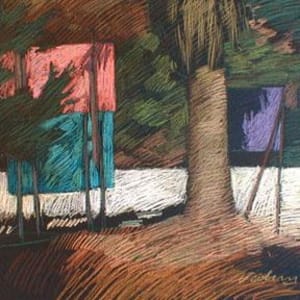 Palm and Signs, Rhodes, 1995, pastel, 19x25". by Michael Newberry