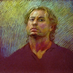 Self-Portrait, Santorini, 1995, pastel, 19x25". by Michael Newberry