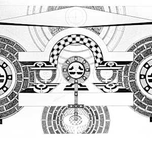 Early Black-and-White Process by Amy Ione  Image: Libra, unfinished, with annotations showing how the piece will develop. 