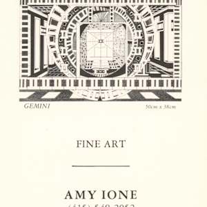 Selection of Exhibition Cards by Amy Ione  Image: Exhibition card:
Solo exhibition: Signs of the Zodiac
Au Coquelet, Berkeley, CA 
May 5-June 30, 1985