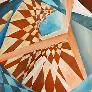 Not String Theory, But … by Amy Ione  Image: Detail. Full painting measures 42.5x18.5 inches. Oil on Canvas. Unframed. 