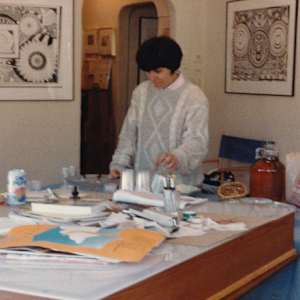 Photographs over the years by Amy Ione  Image: Amy Ione, 1988. Pro Arts Open Studio. Their promotional materials are on the light table.