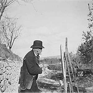 Homage to Cézanne (The Artist as Creator, #3) by Amy Ione  Image: This was the reference photo used for the bottom left portion of the image. We see him up the hill near his Les Lauves studio, at a vantage point offering superb views of his beloved Montagne Sainte-Victoire, a location he painted over sixty times.