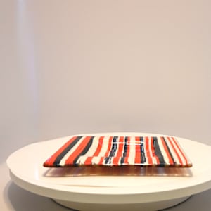 Striking Patriotic Striped Fused Glass Plate by Susan Mason, Image 1.