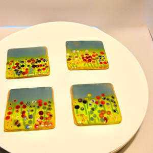 Fused Glass Meadow Bliss Coaster Set by Susan Mason, Image 1.