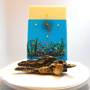 Fused Glass Handcrafted Ocean Bliss Art Display Clock by Susan Mason, Image 1.