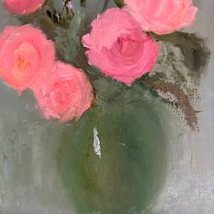 Pink Blooms in Jade Vase by Beck McDowell, Image 14.