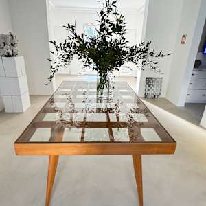 Rare Dining Suite Comprising a Glass-Topped table and Six Matching Chairs by Joaquim Tenreiro, Image 1.