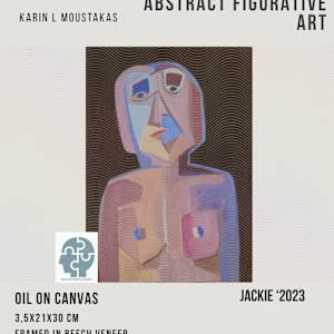 Jackie by Karin Moustakas  Image: Part of a portrait pair - based on the biography of Jaqueline du Pré by Elizabeth Wilson and the film -Hilary and Jackie dated 1998. Best collected as a pair. They are small pieces and would present better paired.  Ideal placing would be in music rooms, library’s or HiFi rooms and would be a great addition to any collector who loves Jaqueline Du Pré’s cello  music .