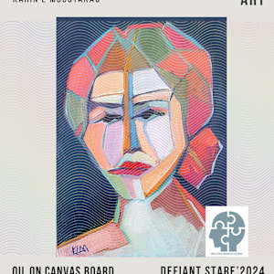 Defiant Stare by Karin Moustakas  Image: The stare of a sophisticated woman when underestimated by the patriarchy.  She already knows the score, but would politely entertain their misguiding ideas. The stare that says , I play by my own rules.