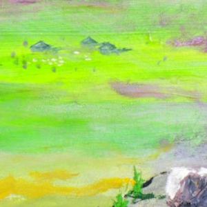 Idyllic Neolithic Diptych by Douglas Black  Image: Detail of Neolithic Roundhouses, Idyllic Neolithic Diptych