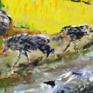 Idyllic Neolithic Diptych by Douglas Black  Image: Detail of Wolf Pack, Idyllic Neolithic Diptych