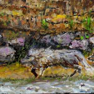 Idyllic Neolithic Diptych by Douglas Black  Image: Detail of Dire Wolves, Idyllic Neolithic Diptych