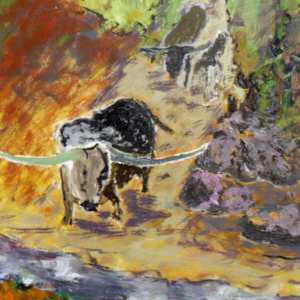 Idyllic Neolithic Diptych by Douglas Black  Image: Detail of Auroch, Idyllic Neolithic Diptych