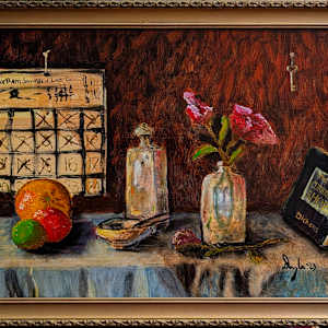 Dickens Mid-Month, Still Life by Douglas Black  Image: Framed Dickens Mid-Month, Still Life