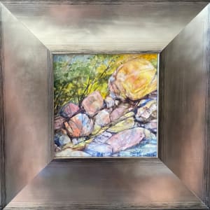 Rocky Refuge by Lindy Cook Severns  Image: custom framed in sustainable wood with a pewter finish