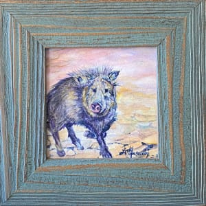 Javelina Howdy by Lindy Cook Severns  Image: framed in sustainable gray barnwood