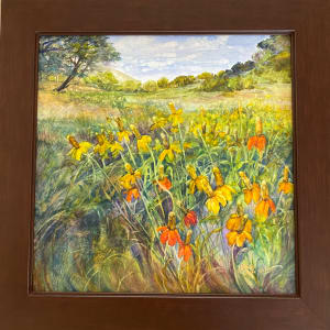 A  Flowering Fiesta by Lindy Cook Severns  Image: framed 2" walnut molding