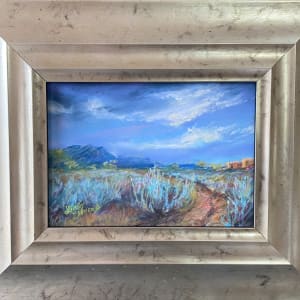 Homeward Bound by Lindy Cook Severns  Image: framed in sustainable, lightly distressed pewter-brushed wood
framed outer dimensions 10" x 12"
sealed under premier glazing, TruVue Museum Acrylic