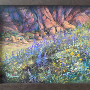Bluebonnets on the Rocks by Lindy Cook Severns  Image: framed in sustainable wood under museum acrylic