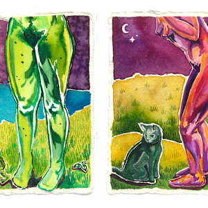 Froggy Darling, Don’t go (left) And  Here Kitty, Kitty (right) by Emma Santos