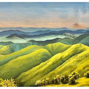 The Journey of Light by Lindsey Veil  Image: Middle panel of The Journey of Light triptych. 30” x 45”
The middle panel creates a “pathway” that leads the eye from the foreground to the background. Darkest values on the bottom and lightest values on the top.