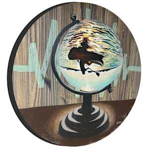 Momentary by Lindsey Veil  Image: The thick sides are painted a dark charcoal color as a “frame,” and to make everything pop, I added a high gloss UV protective varnish over the crystal ball to give it dimension and depth into the colors.