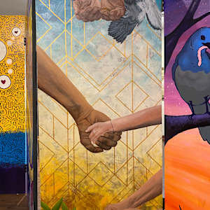 Kindness by Lindsey Veil  Image: Painting next to other artists’ panels. 