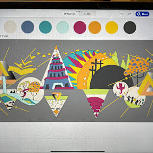 Mural at Christ Covenant Church in Atlanta by Lindsey Veil  Image: Lindsey Veil’s design process includes graphic design. Here is a snapshot of the process. Changes are easy with Adobe Illustrator skills. We made necessary changes along the way.