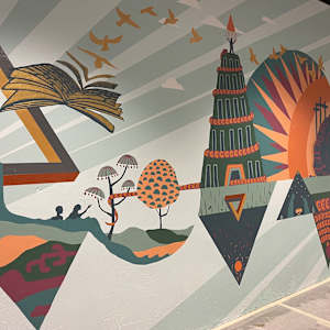 Mural at Christ Covenant Church in Atlanta by Lindsey Veil  Image: View from the left.  We used the grid method to apply the design and painted with latex paint.