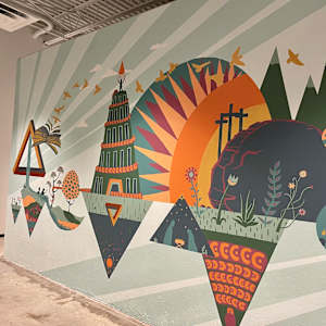Mural at Christ Covenant Church in Atlanta by Lindsey Veil  Image: View from the right side of the hallway.