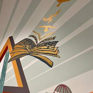 Mural at Christ Covenant Church in Atlanta by Lindsey Veil  Image: Dimensional with the use of metallics - silver, gold, and copper!