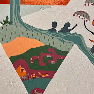 Mural at Christ Covenant Church in Atlanta by Lindsey Veil  Image: Detail of the left side of the mural.