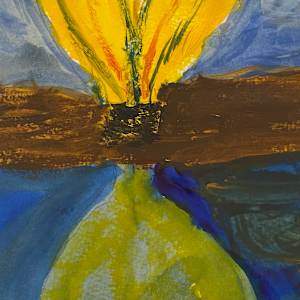 Reflection of Hot Air Balloon Original acrylic painting by Marie Louise Bosin, MA, Image 1.