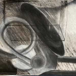 Blow Your Own Horn Original Chalk Drawing by Marie Louise Bosin, MA, Image 1.