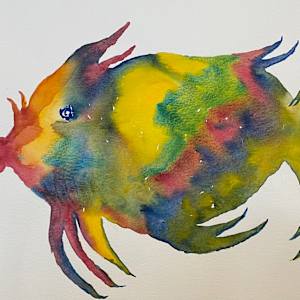 Rainbow Fish - Original Watercolor by Marie Louise Bosin, MA, Image 1.